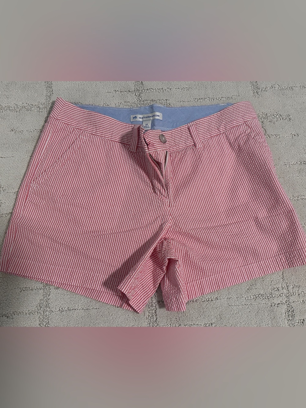 Southern Tide Pink & White Seersucker Stripe Shorts